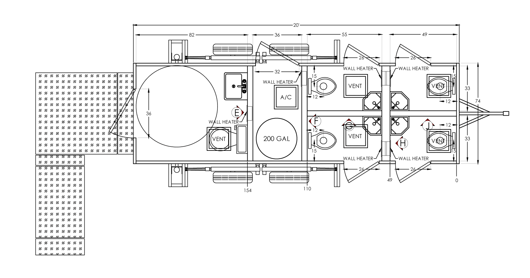 VIP ADA + 4 - 5 Station Restroom Trailer Rental